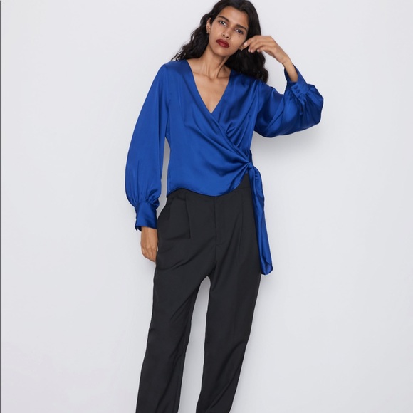 zara satin wrap blouse